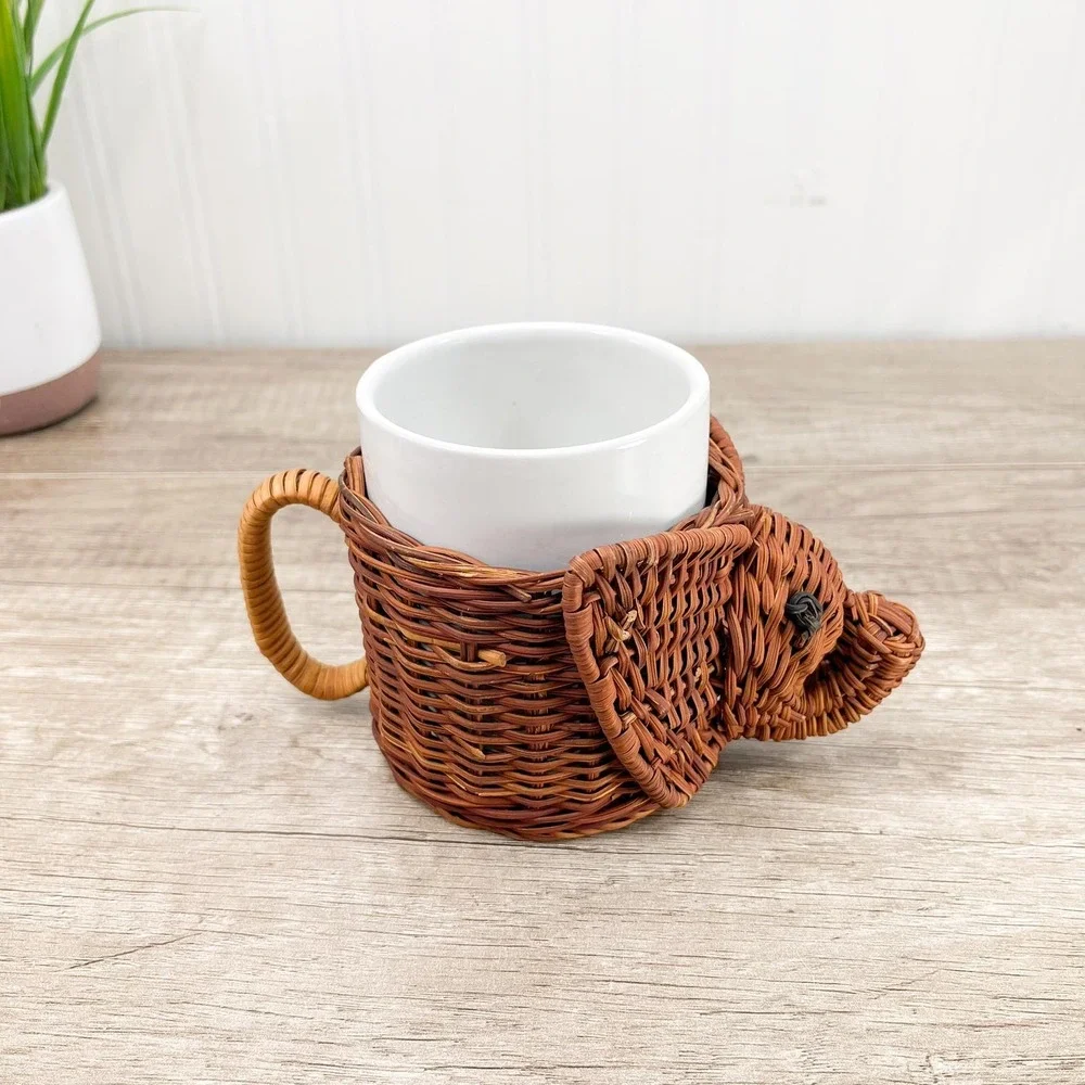 Vintage Wicker Elephant Planter: Retro Elephant Coffee‎ Cup